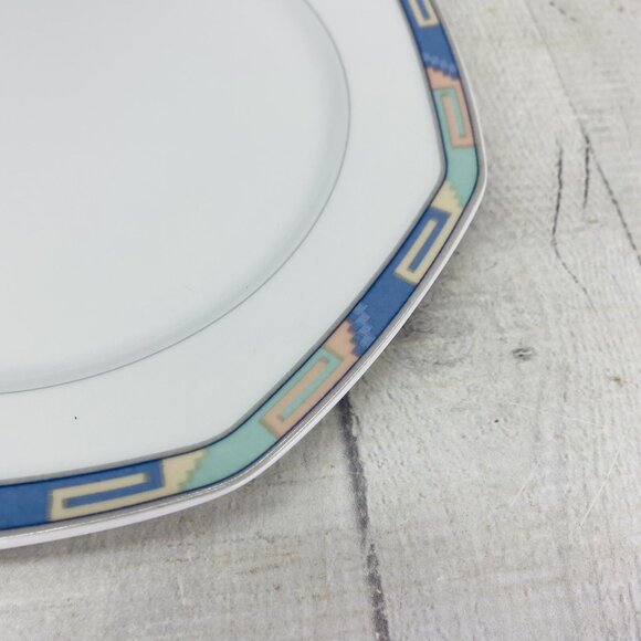 Christopher Stuart SOUTHWEST Green Blue Coral Rim White China Salad Plates Set 5 - Picture 15 of 16